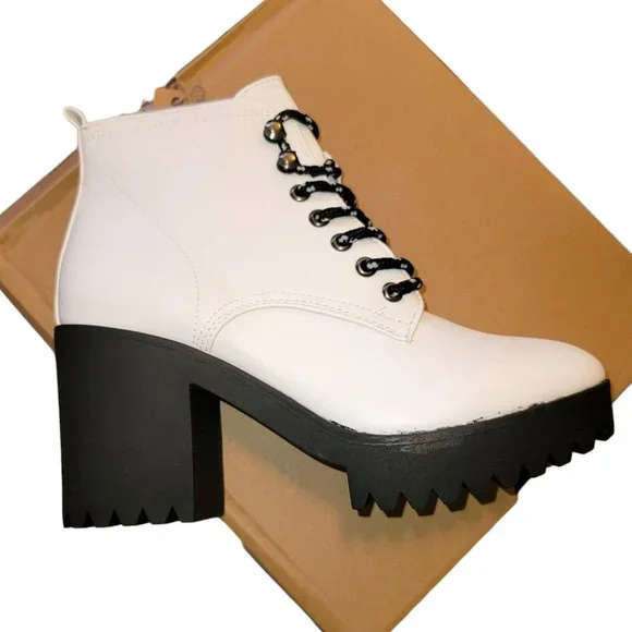Seven7 Flatiron Off-White Ankle Boot Platform Lace-up Womans Size 9 JJ3342 - Picture 9 of 11